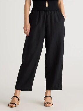 Quince European Linen Black Cropped  Pull-On Pants ankle length